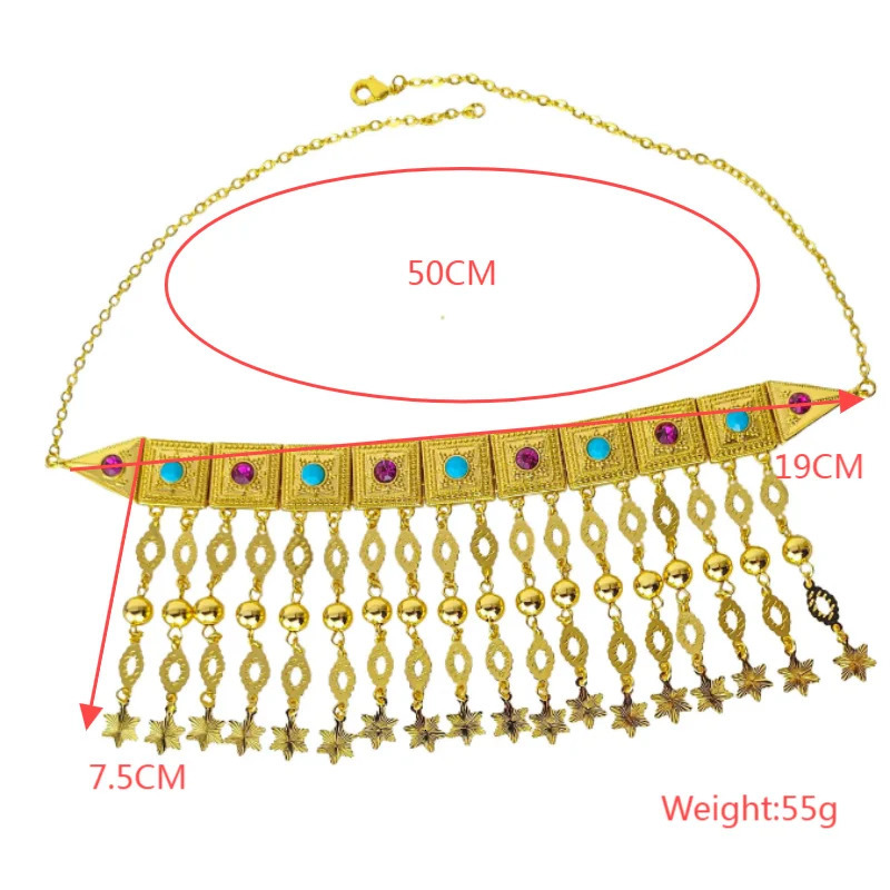 Vintage Boho 24K Gold Plated Copper Tassel Pendant Rhinestones Necklace For Women Bridal Choker Neck Jewelry Ramadan Gift 250807