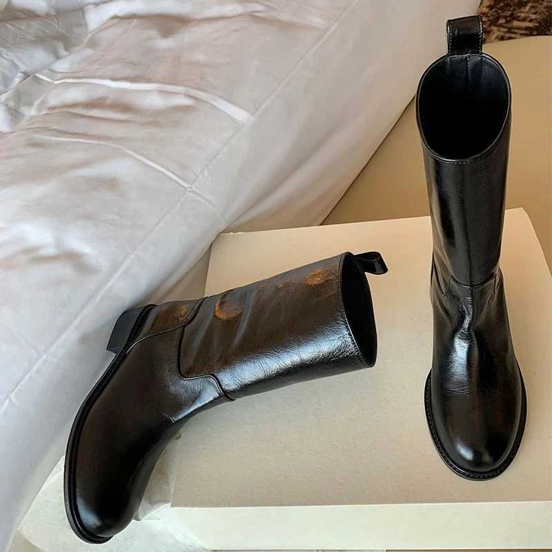 Biker Black Wern Punk Mid Calf Shoes For Wan Wens Boots Half High Round Toe Quality On Offer Comfortable Goth Footwear Y250812