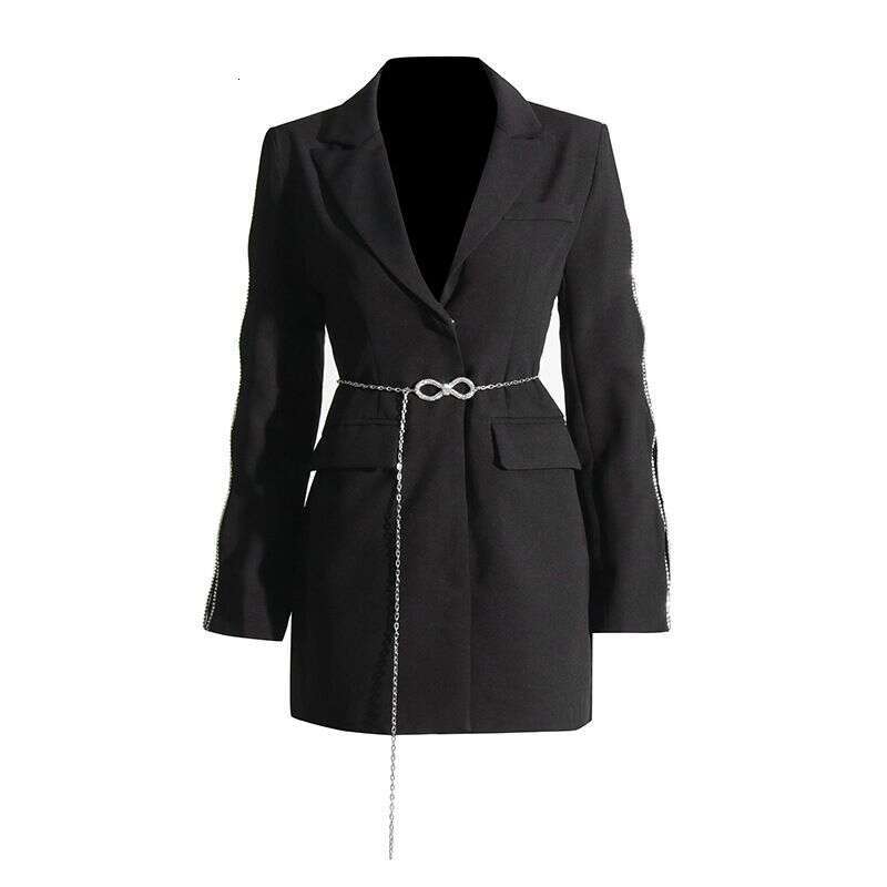 2025 New High-End Style, Versatile Design, Chain Decoration, Waist Cinching, Slimming Suit Jacket, Women's Clothing