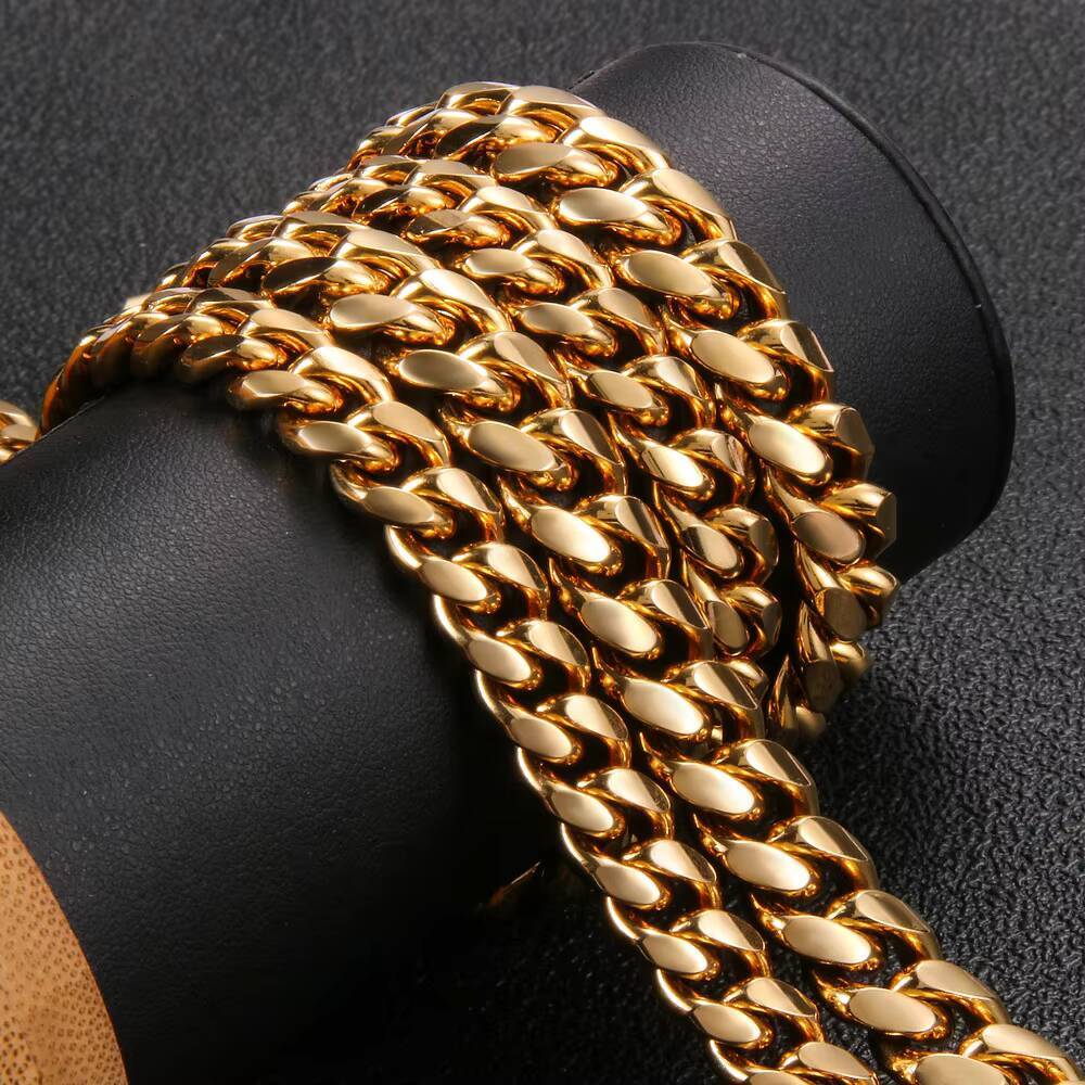 6 8 10 12 14 16 18mm 316L Chunky Stainless Steel 18k Gold Plated Hip Hop Cuban Curb Link Mens Miami Cuban Link Chain Necklace