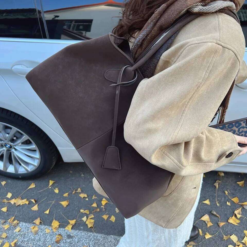 Winter Faux Suede Handbags Women England Style Solid Casual Totes Large Capacity Designer Shoulder Lady Retro Female Bags