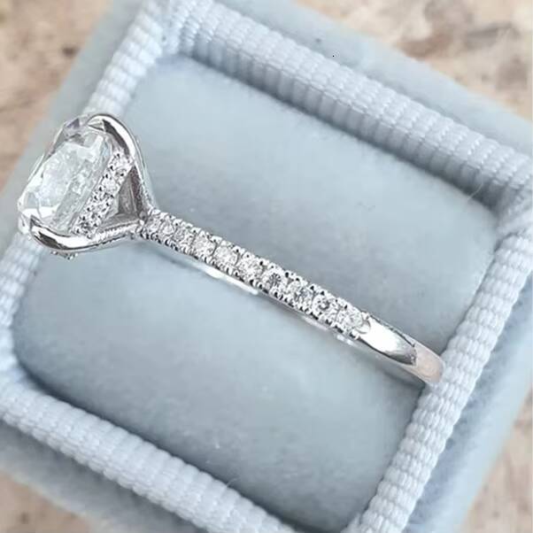 Luxury Jewelry Vermeil Cushion Cut Moissanite Solitaire Diamond 925 Sterling Silver Halo Engagement Ring