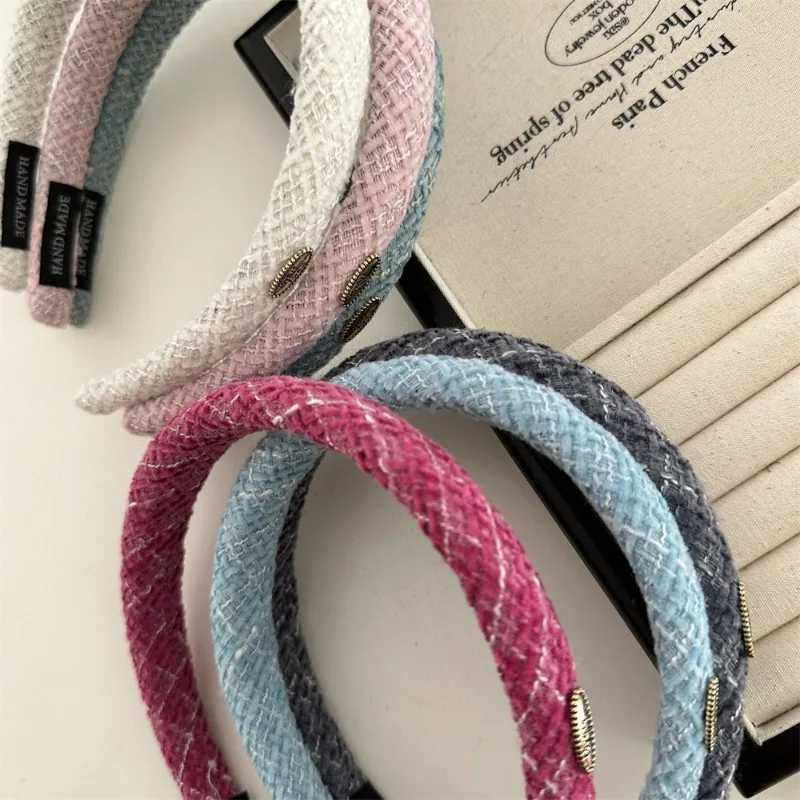 Woolen Plaid Narrow Edition Hair Band Elliptical Gold Label Korean Texture Band Hair Hoop Daily Versatile Hair Accessories X250812