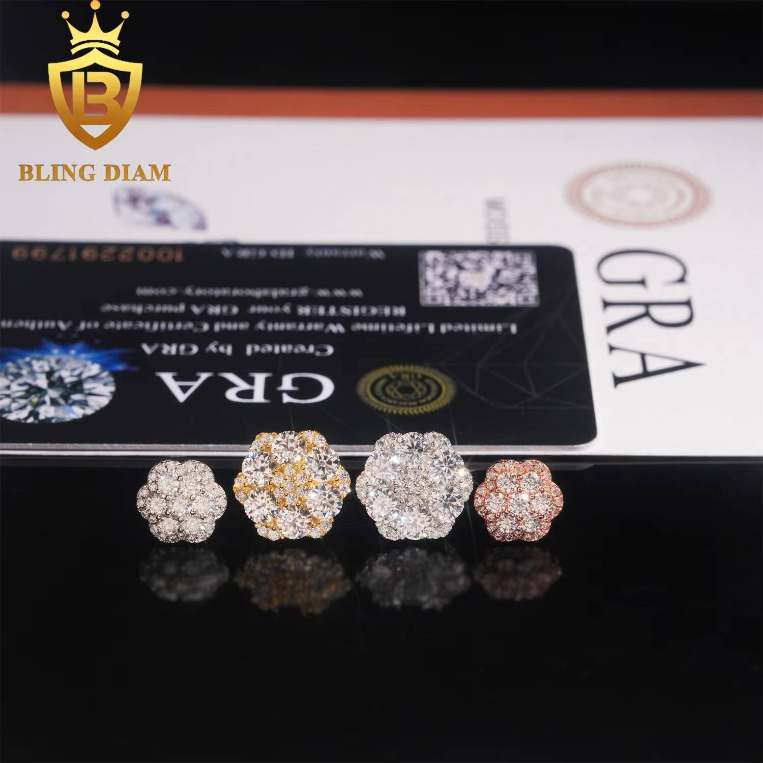 New Style Hip Hop Iced Out Diamond White Gold Plated 925 Sterling Silver Moissanite Fashion Screw Back Earring