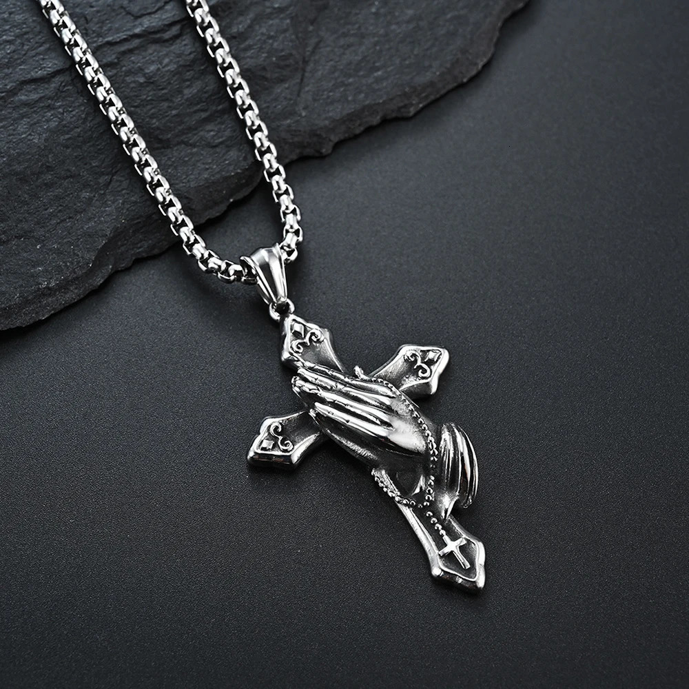 Vintage Cross Pendant Necklace hip-hop Stainless Steel Chain Neck Accessories Hip Hop Rock Jewelry 2025 Gifts 250805