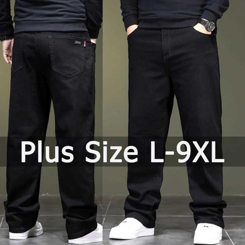 Man Black Jeans Big Size Denim Fabric Pants for Fat People 45-150kg Men Wide Leg Jeans Mens Pants X250812