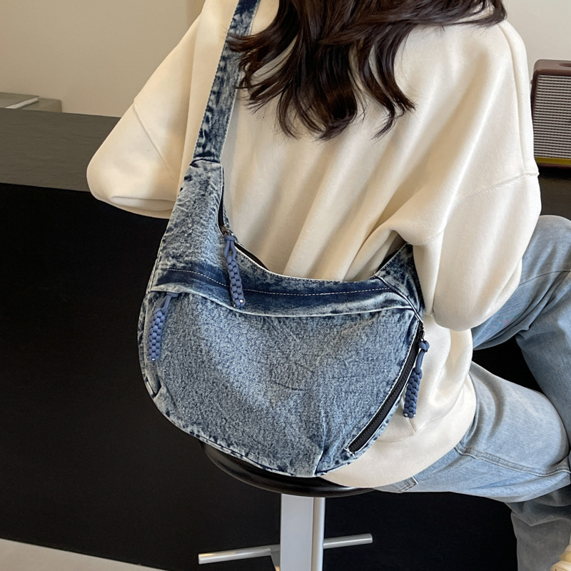 Denim New Fashion Versatile Single Shoulder Crossbody Commuter Large Capacity Dumpling Bag for Women
