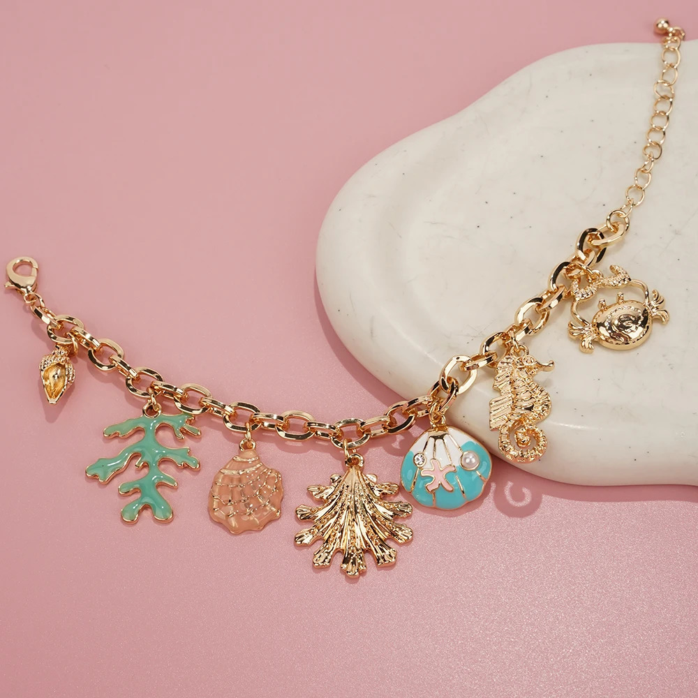 Fashion Colorful Starfish Shell Conch Bracelets For Women Gold-color Chain Bangle Ocean Wristband Summer Beach Jewelry 250807