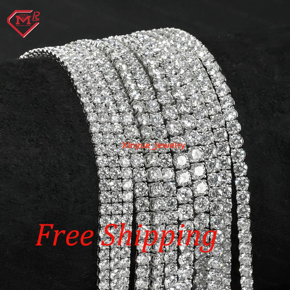 Stock 3MM 4MM Moissanite Tennis Chain Hiphop Jewelry 925 Silver Vvs Iced Out Tennis Necklaces