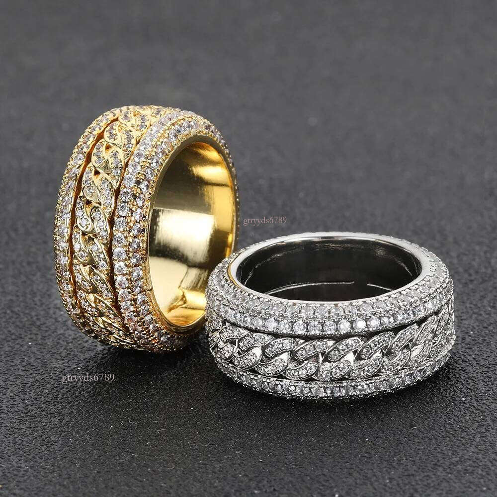 Hip Hop Band Gold Plated sier Champion Rotatable Rings for Men Iced Out Moissanite Dia Ring Jewelry
