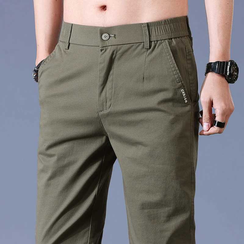 2025 New High Quality Mens Slim Casual Pants Mid-Waist Stretch Work Trousers Spring Summer Fashion Cotton Trousers Mens Clothing W250812