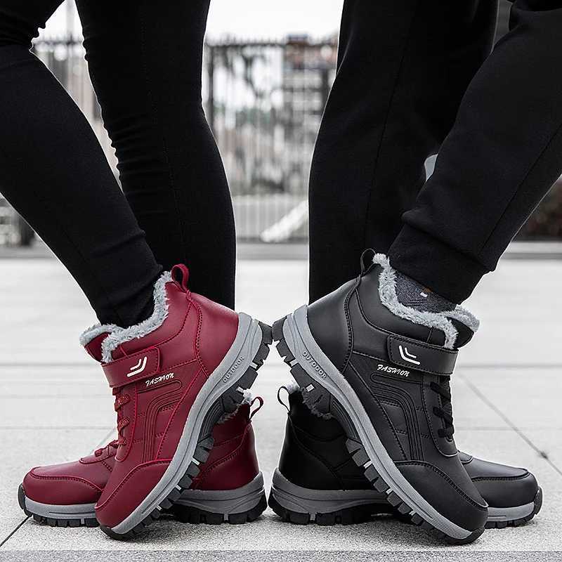 2025 Winter Women Men Boots Plush Pu Leather Waterproof Sneakers Climbing Hunting Shoes Unisex Lace-up Outdoor Warm Hiking Boot Z250812