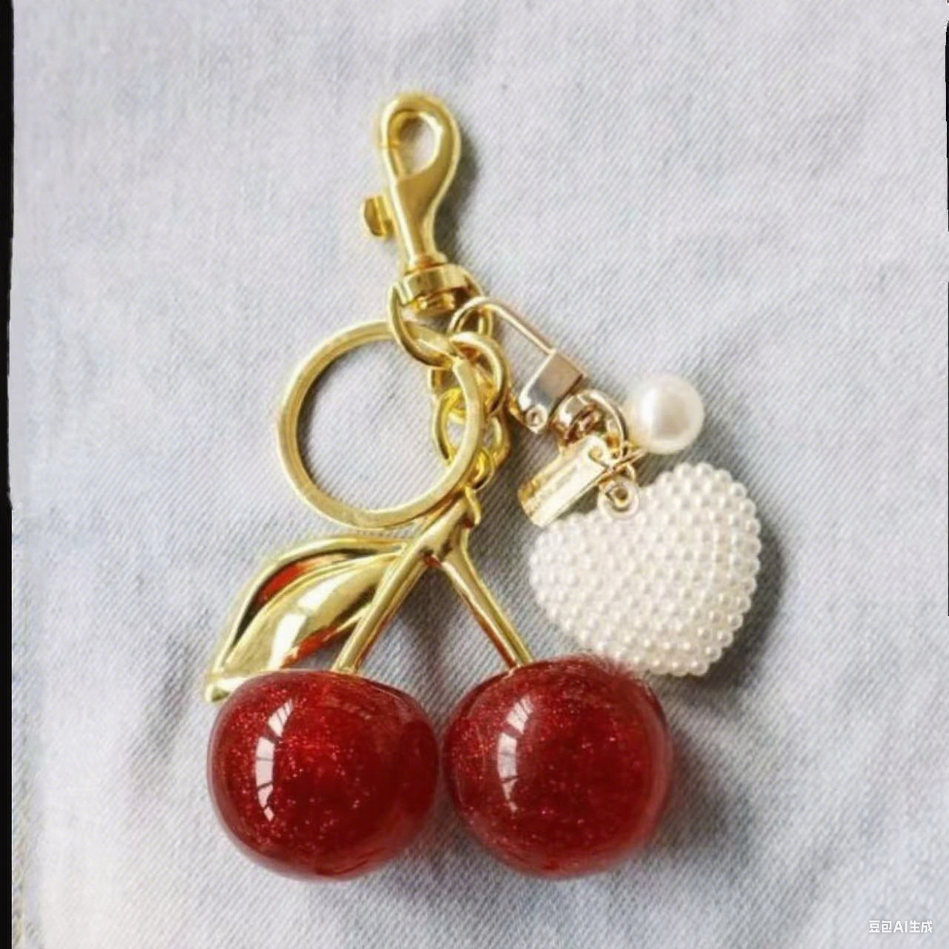 Keychains 1Pc Cute Pearl Bracelet Cherry Fruit Keychain Bag Charm Black Red Jelly Cherrys Key Chain ddmyMon