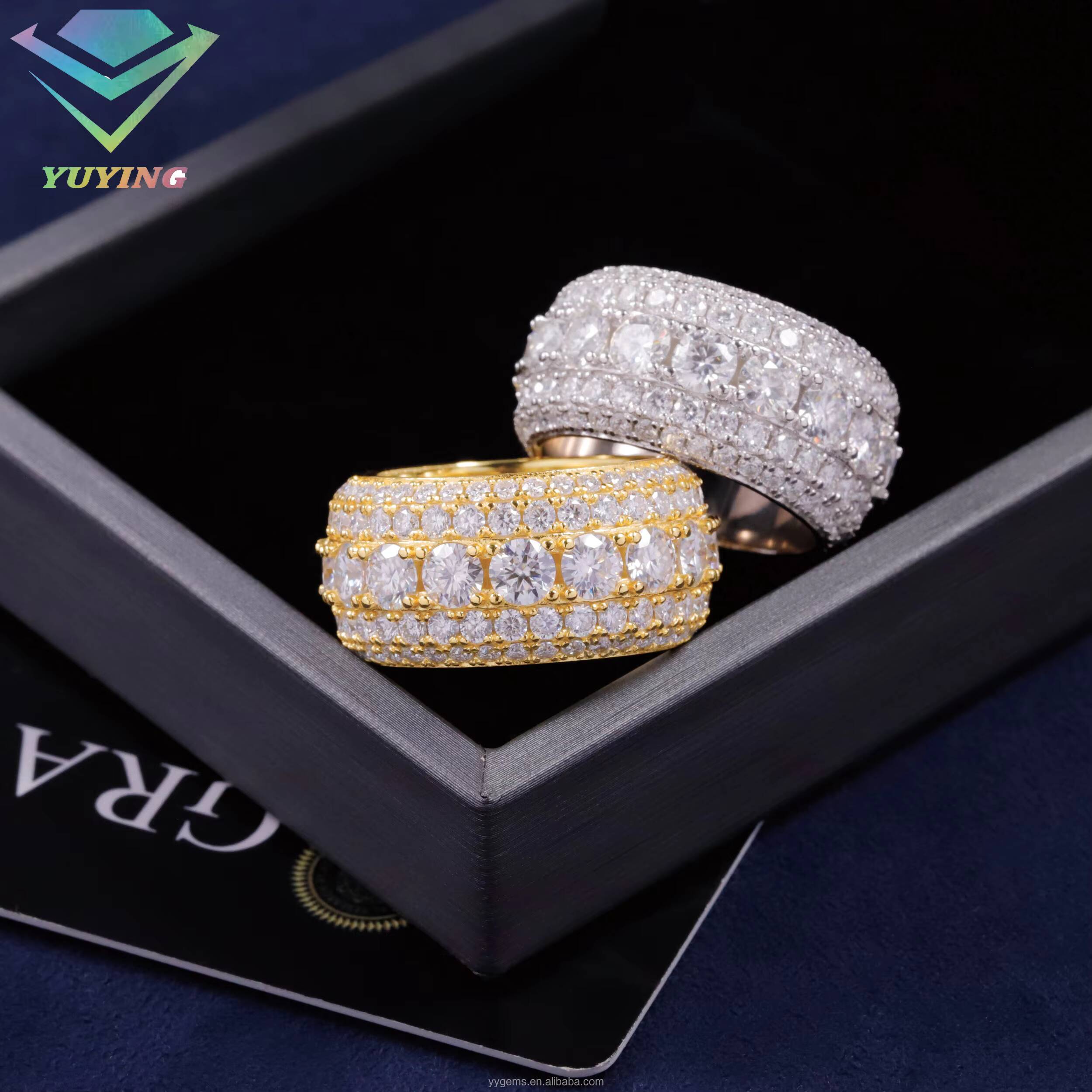 Luxury Full Iced Out Cuban Ring Fine Jewelry 925 Sterling Silver Hip Hop Ring for Men VVS Moissanite Diamond Cuban Ring