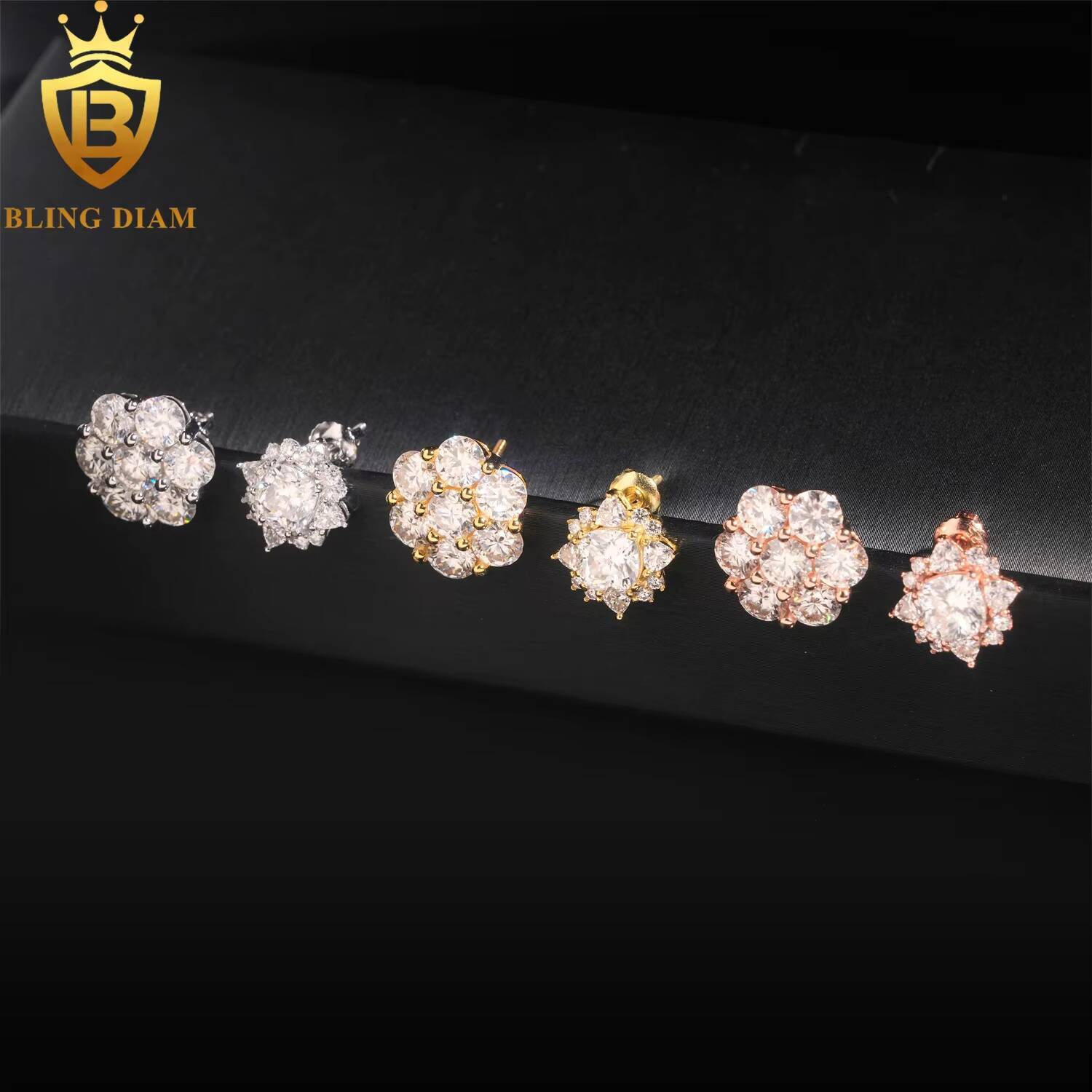 Pass Diamond Tester Fine Jewelry Luxury Cluster Flower Hip Hop 925 Sterling Silver Moissanite Stud Earrings