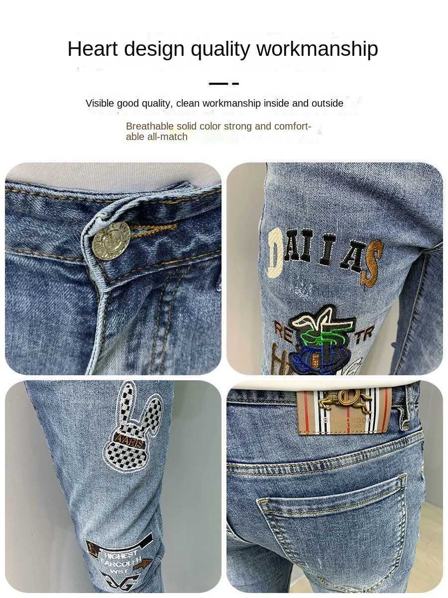 Luxury Brand Mens Slim Denim Jeans Casual Pencil Pants with Embroidery 2024 New Korean Fashion Autumn Summer Blue Long Pants X250812