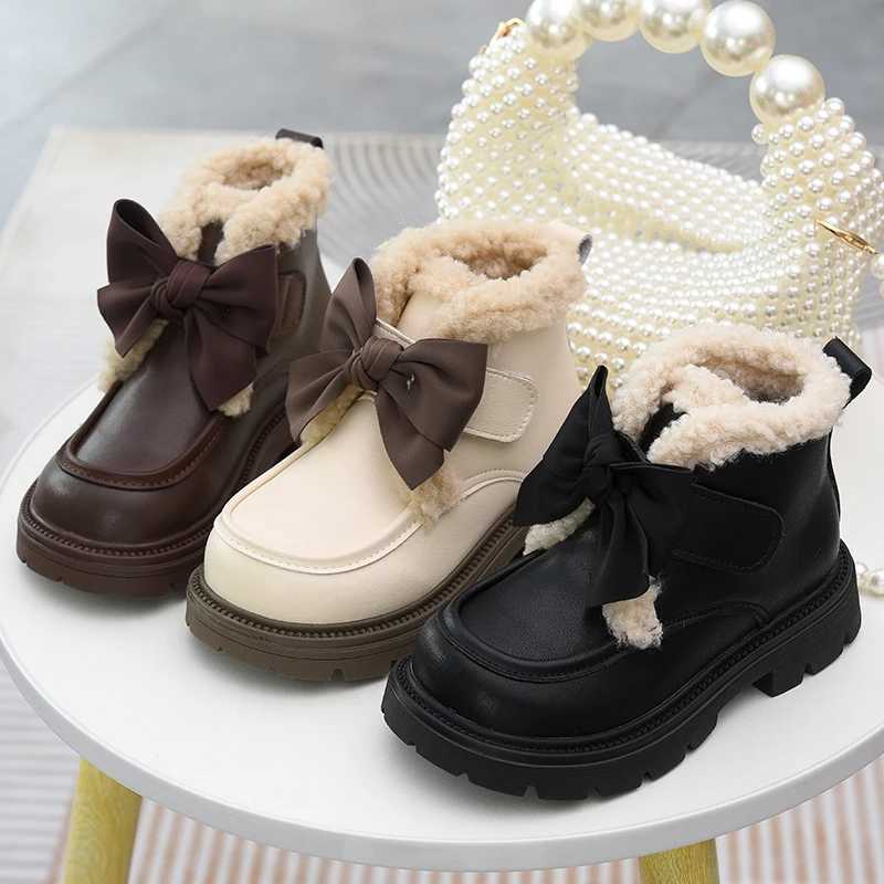 Girls short boots childrens leather and velvet cotton boots 2024 autumn and winter new item new princess boots warm two co XJ250812