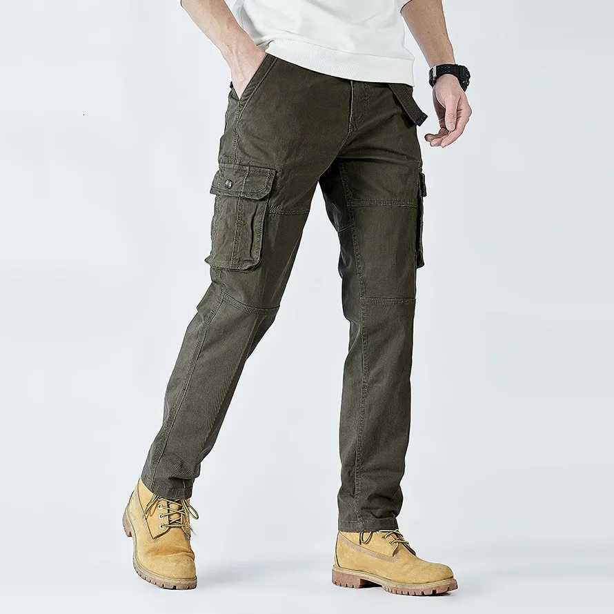 2025 Mens Cargo Pants Straight Leg Cotton Stretch Tactical Trouser Male Military Outdoor Camping Fishing Casual Work Wear Khaki X250812