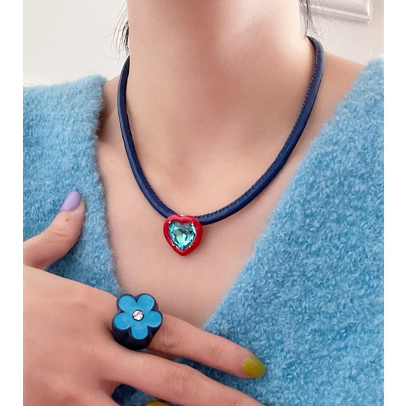 INES Color Heart Flower Hyperbole Zircon Leather Choker Clavicle Necklace for Women Girls Party Fashion Jewelry HANGZHI 250807