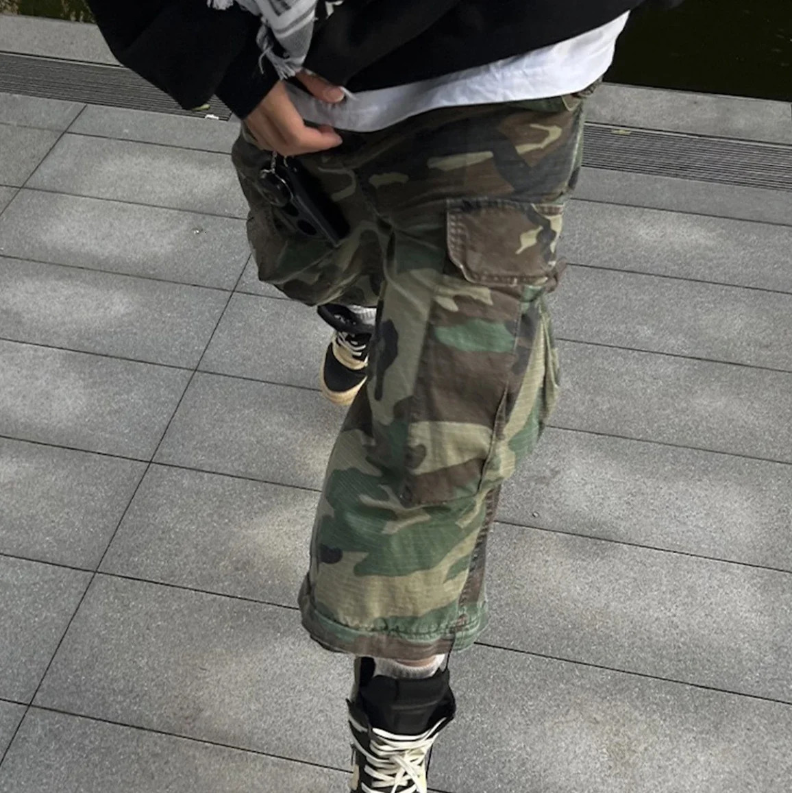 Knee Detachable Wide Leg Patchwork Camouflage Cargo Pants for Men and Women Straight Contrast Color Baggy Overalls Oversized 250805