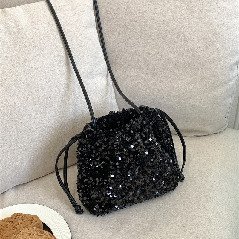 2025 New Women's Handheld Bucket Bag, High end Drawstring Fold Shoulder Crossbody Bag, Designer Color Glitter Bag