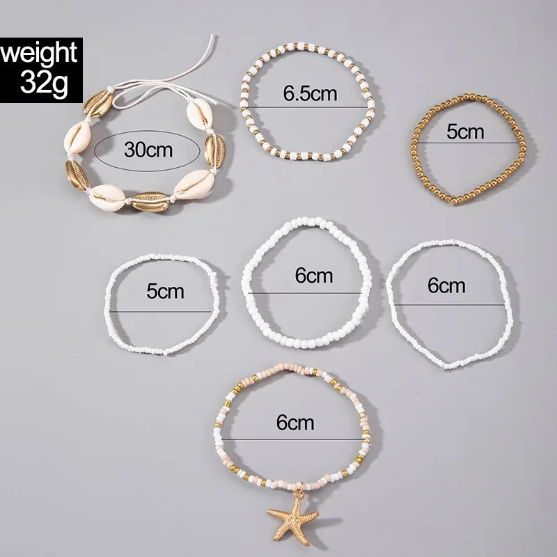7Pcs Boho Summer Starfish Bracelet Set For Women Bohemian Shell Rice Beads Elastic Chain Bangle Girls Beach Jewelry Accessories 250807