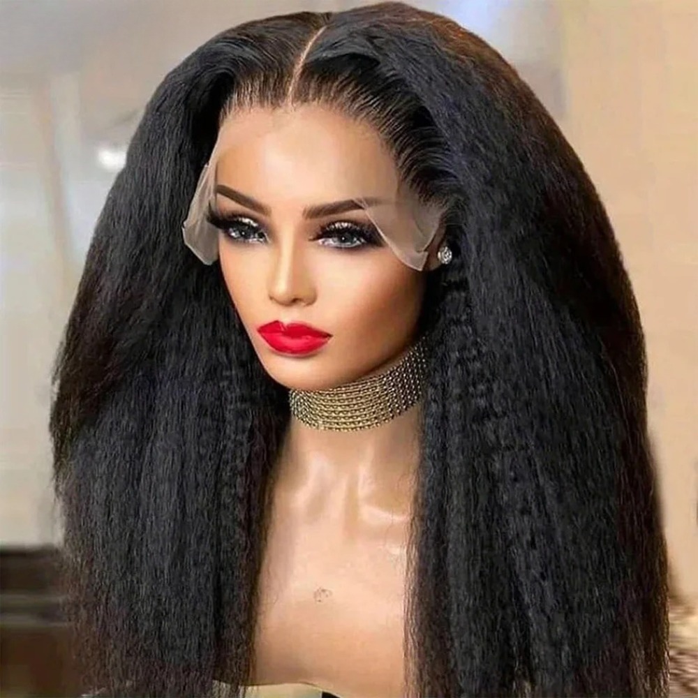 13x4 Transparent Kinky Straight Lace Front Wigs Yaki Straight Human Hair Wigs Wear And Go Glueless Wigs Synthetic For Black Women Pre Plucked