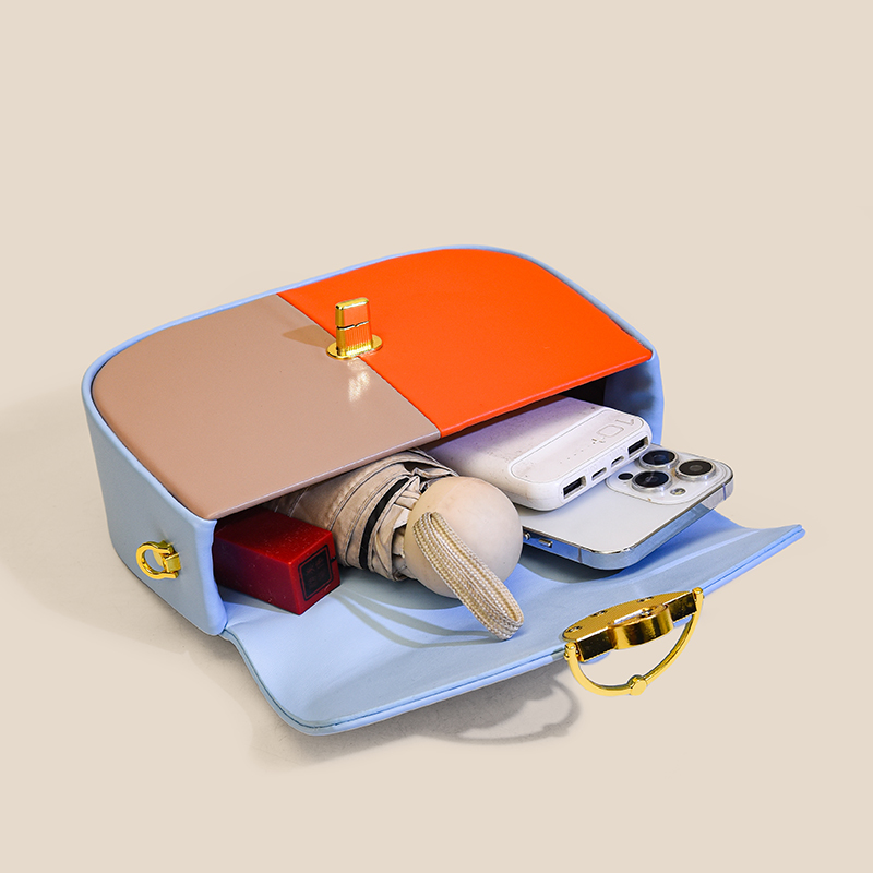 2025 New Luxury Small Lock Clasp Color Block Handbag Women's Fashionable Versatile Shoulder Bag Crossbody Handbag 8888