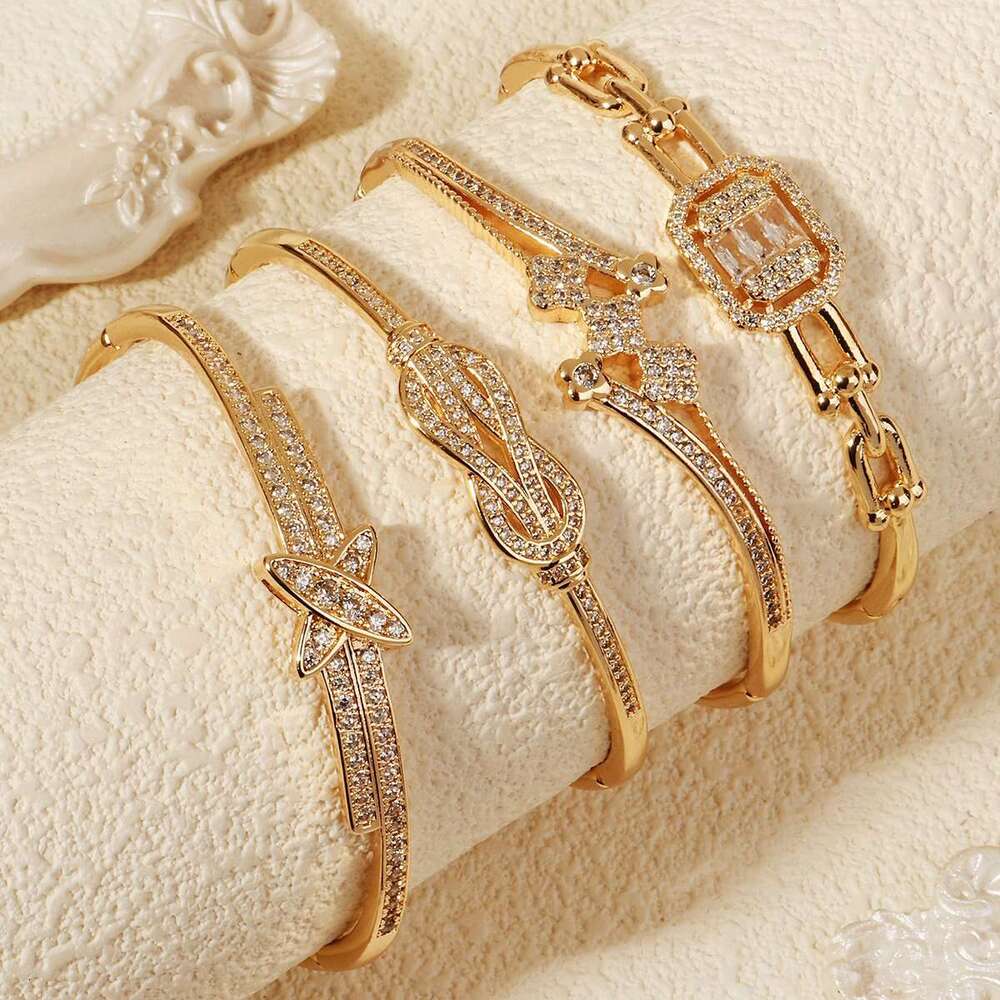 Gold Plated Zirconia Bracelet for Women, Elegant Open Bangle, Luxury Cubic Zirconia Cuff, Fashion Jewelry for Wedding & Daily Wear