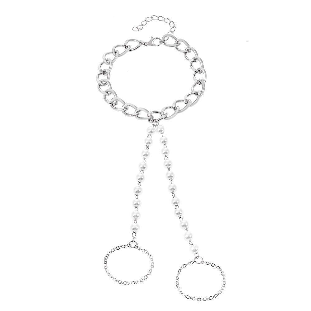 Bracelet INS Style Simple Pearl Heart Multi-layer Chain Alloy Connected Finger Jewelry