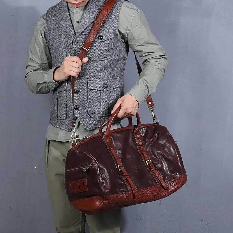 Top Quality Vintage Casual Vegetable Tanned Cowhide Men's Business Travel Unisex Big Capacity Genuine Leather School Bag