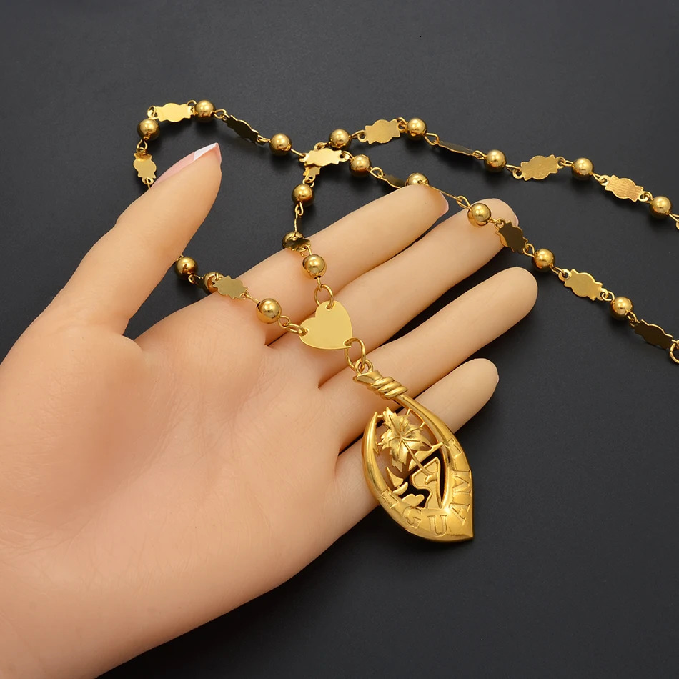 Anniyo Guam Pendant Necklaces for Women Men Gold Color Micronesia Ethnic Jewelry Party Item #215206 250807