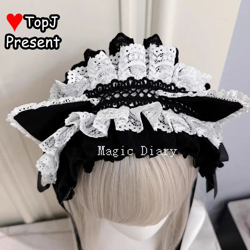 lovely Japanese handmade girl Harajuku Gothic Lolita cosplay sweet Lolita subculture angel lace flounce Kitty ear headband 250805