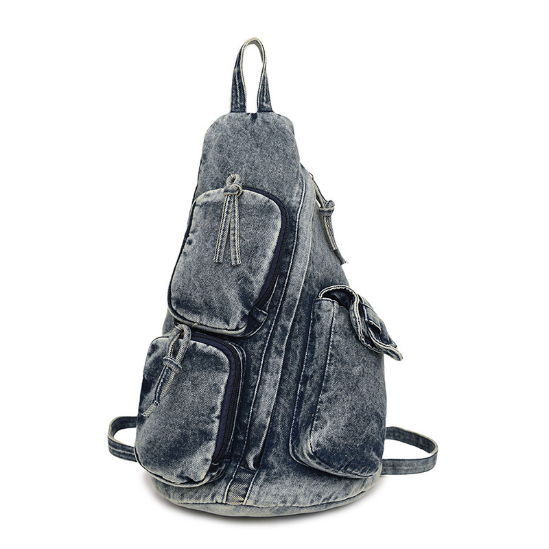 Autumn Denim New Fashion Single Shoulder Chest Crossbody Bag Workwear Style Multifunctional Backpack