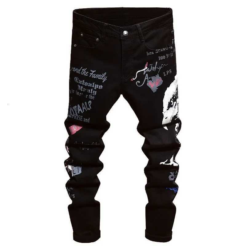 2025 Spring and Autumn New Fashion Trend Printed Black Straight Leg Jeans Mens Casual Comfort Breathable High Quality Pants X250812