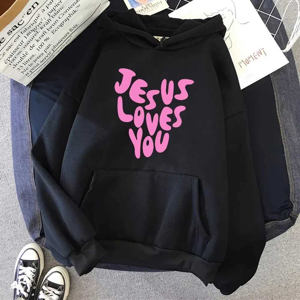 2025 Jesus Loves Me Letter Funny Prints Hoodies Women Autumn Warm Sweatshirt Fleece All-Match Clothes Pocket Oversized Hoody Y250811