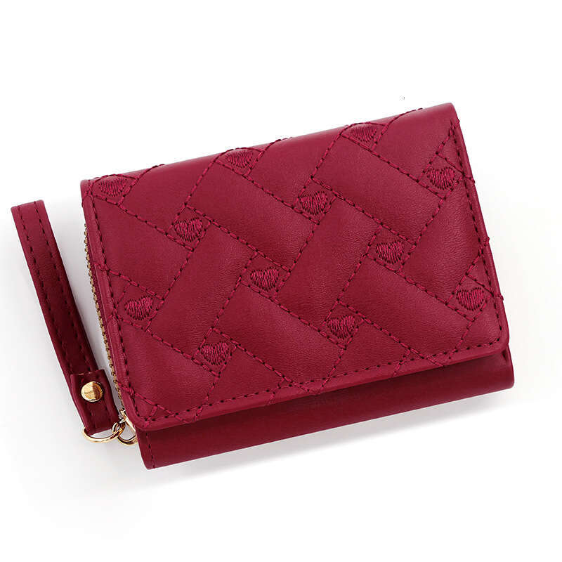 New Women's Short Simple Embroidered Heart PU 70% off Card Holder Multi-Card Slot Wallet Purse
