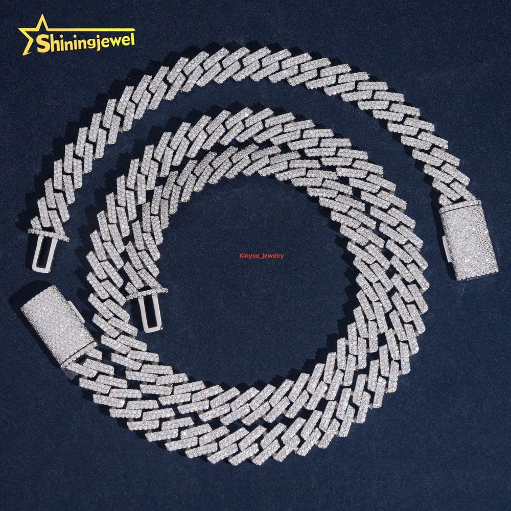 Classic 2 Rows Solid 925 Silver Cuban Chains Moissanite 10mm Hip Hop Jewelry Iced Out Cuban Link Chain Pass Tester