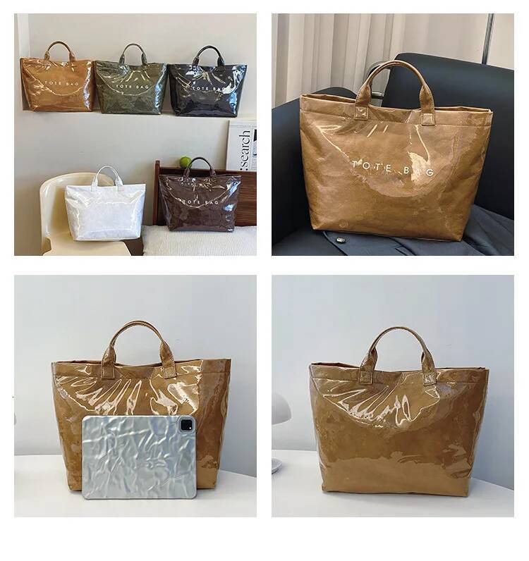 Large Capacity DuPont PVC Waterproof Tote Bucket Durable Letter Printed Fashion Handbag Reusable Shopping Bag