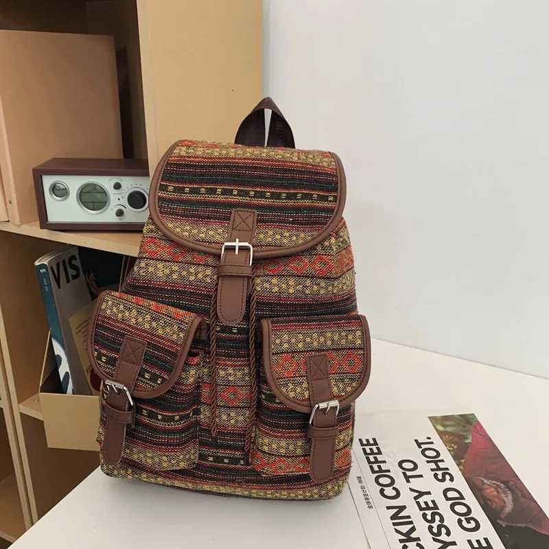 2024 New Female Ethnic Style Backpack Casual Plaid Drawstring Women Large Capacity School Bag Drawstring Bucket Bag Y250811
