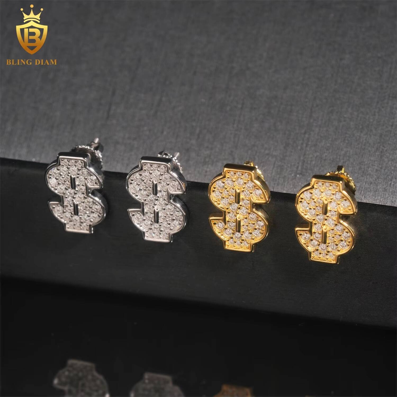 Factory Price Bling VVS Moissanite Luxury 925 Sterling Silver Custom Iced Out Stud Earrings