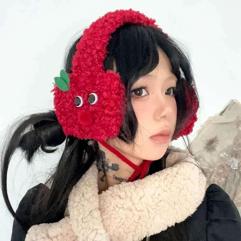 ute Apple Shape Design Red Plush Earmuffs for Women Autumn and Winter Warm Ear Protection Fashion Versatile Straps Hairband XJ250812
