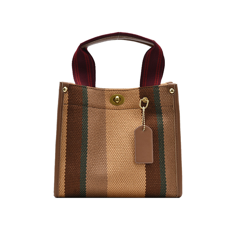 New Fashion High-Quality Striped Color-Block Shopping Tote Handbag Shoulder Trendy Women's Bag