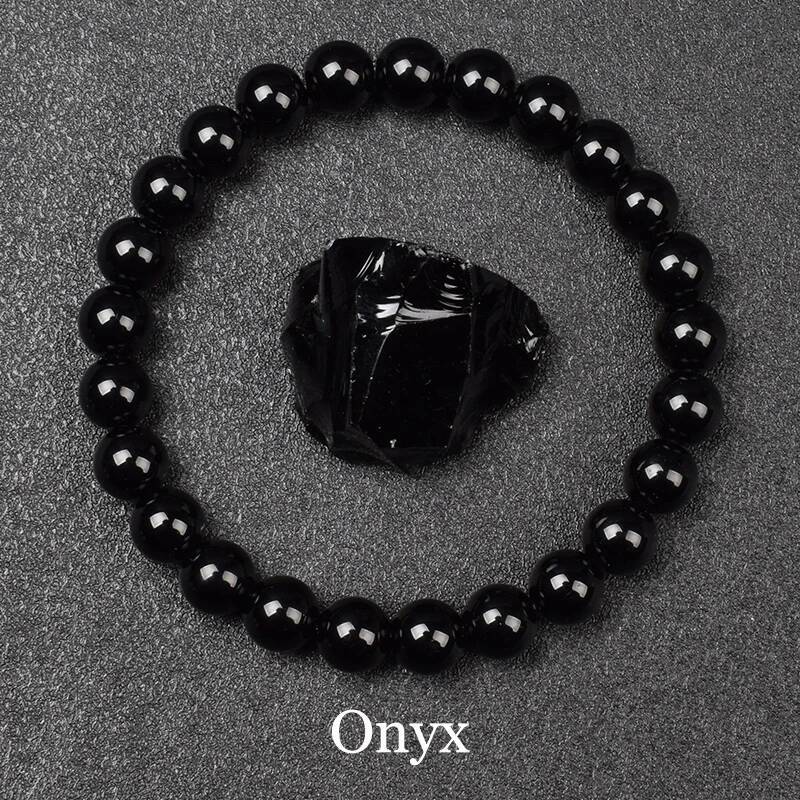Agates Bracelet Women Men Genuine Black Onyx Natural Stone 6mm 8mm Smooth Round Beads Lucky Energy Jewelry