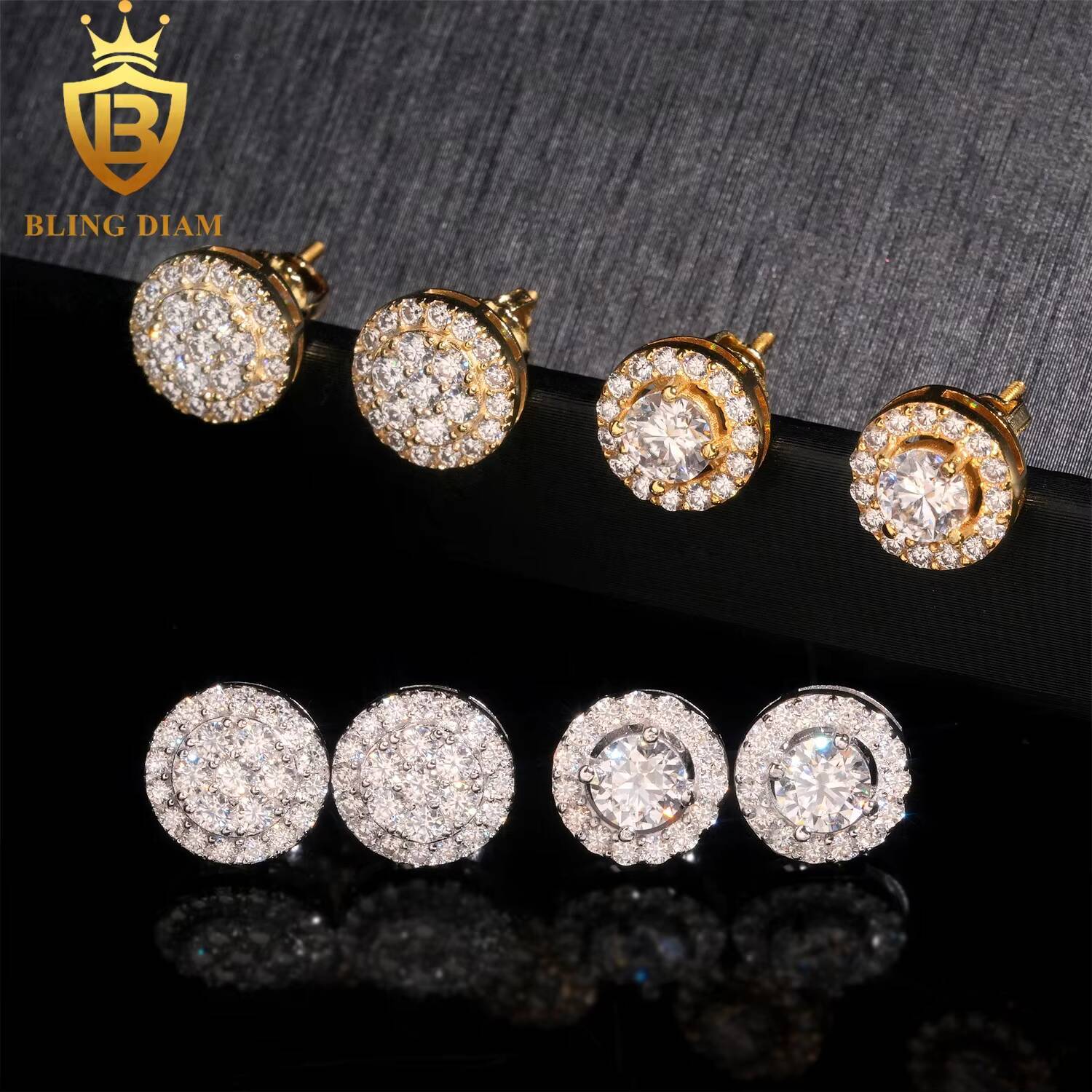 Custom Earrings Studs Jewelry Iced Out 925 Sterling Silver White Gold-Plated 18k 24k Vvs Moissanite Lab Grown Diamond