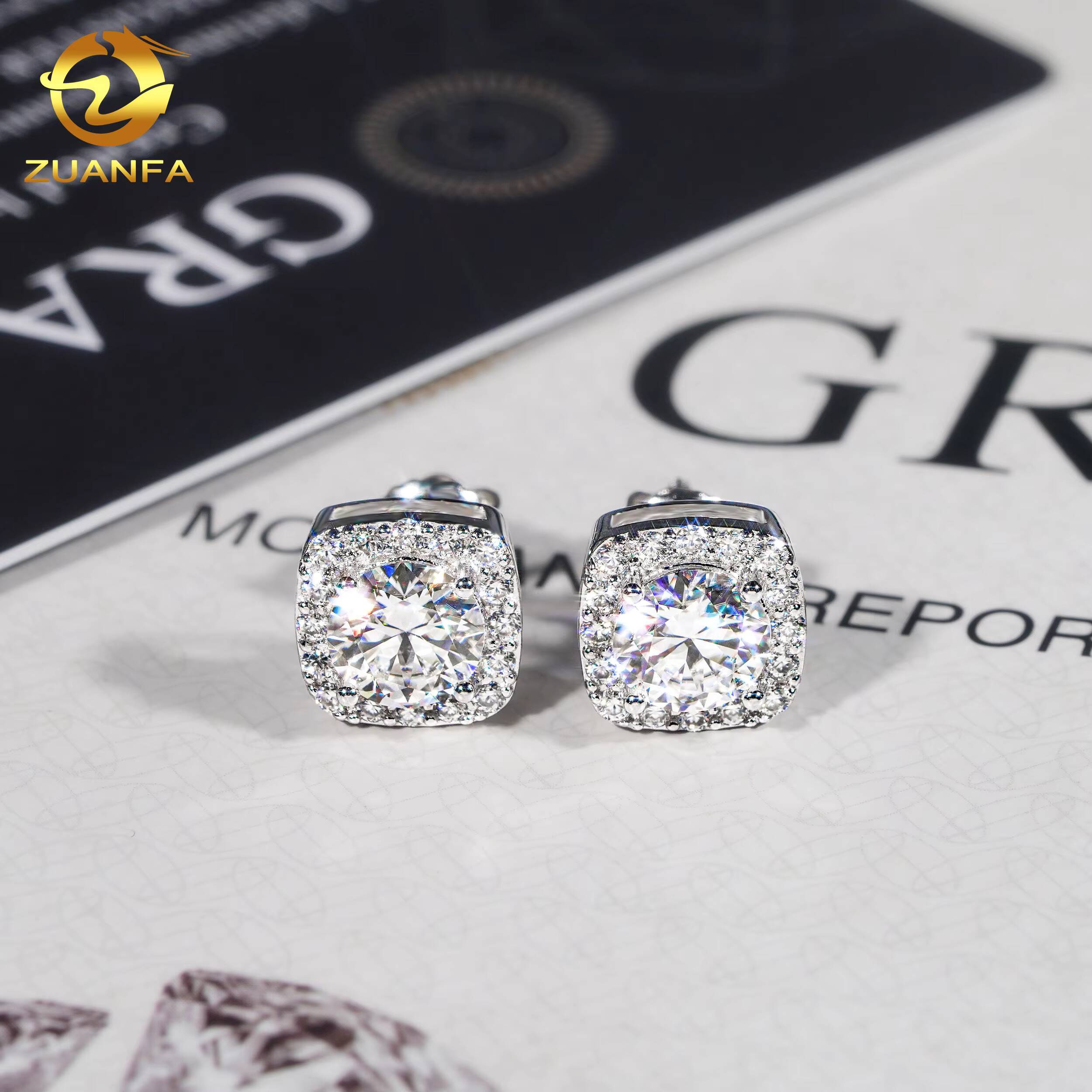 Wholesale Price 5mm-8mm Moissanite Stud Earrings Halo Earrings 925 Sterling Silver Screw Iced Out Hip Hop Earring for Women Men