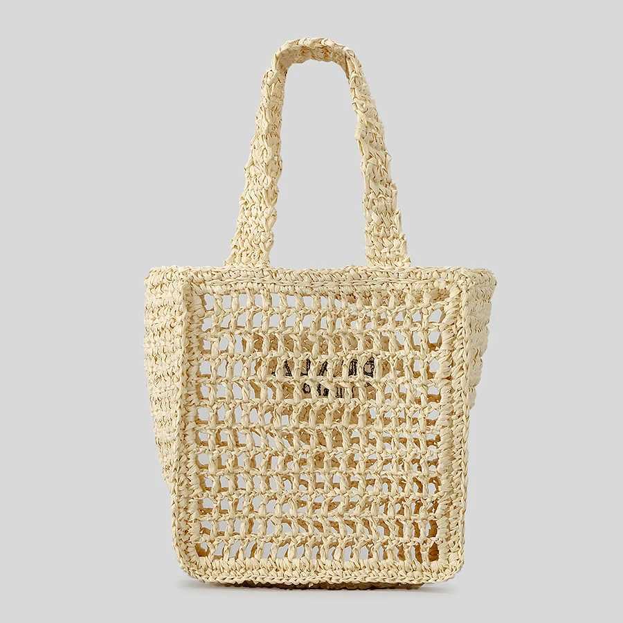 Casual Hollow Straw Tote Bag Designer Letters Paper Woven Women Handbags Handmade Summer Beach Shoulder Bags Z250813