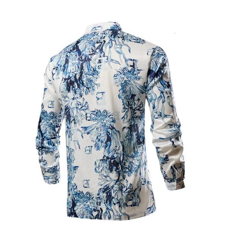 New Chinese Style Print Casual Shirts Men's Long Sleeve Stand Collar Vintage Flower Shirt Male Beach Fashion Blouse Plus Size ddmymarket