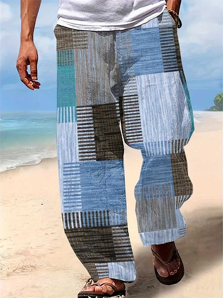2025 Summer New Mens Casual Pants 3D Retro Shabby Print Beach Pants 100% Polyester Fiber Lightweight Stretch Cord Sweatpants W250812