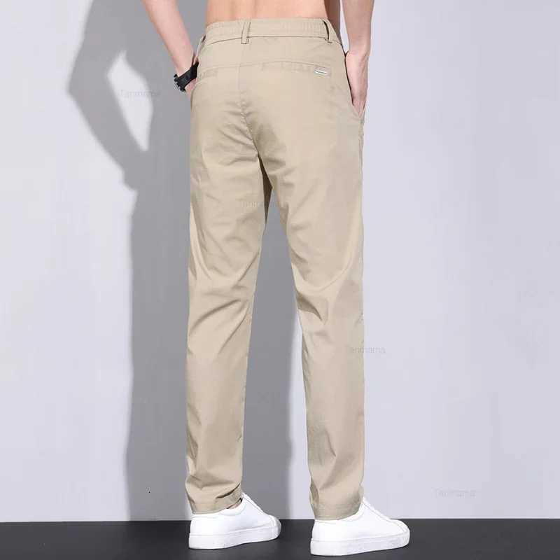 Ultra-thin Elastic Mens Casual Pants 2024 Summer Ice Silk Cotton Fashion Slim Straight Business Trousers Black Gray Khaki W250812